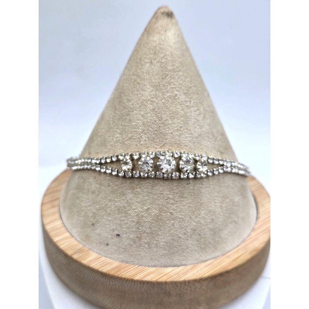Rhinestone Silver-Tone Adjustable Bracelet With Clear Crystals For Women